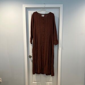 Flax 2008 Vintage Red Skies Weave 1G Basic Dress - Pockets. Long Linen Gorgeous!